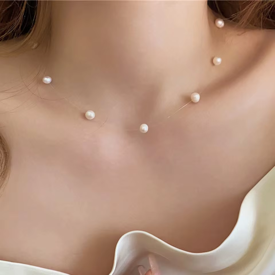 Stainless Steel Temperament Pearl Chain Choker Waterproof Collar Necklace