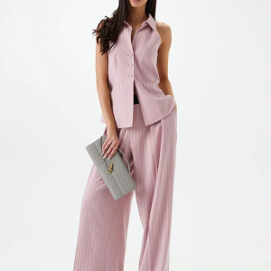 Stripe Print Sleeveless Tank Top With High Waist Wide Pants 2 Piece Sets