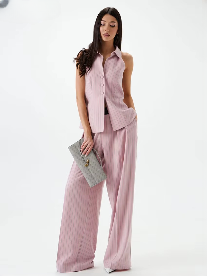 Stripe Print Sleeveless Tank Top With High Waist Wide Pants 2 Piece Sets - Image 3
