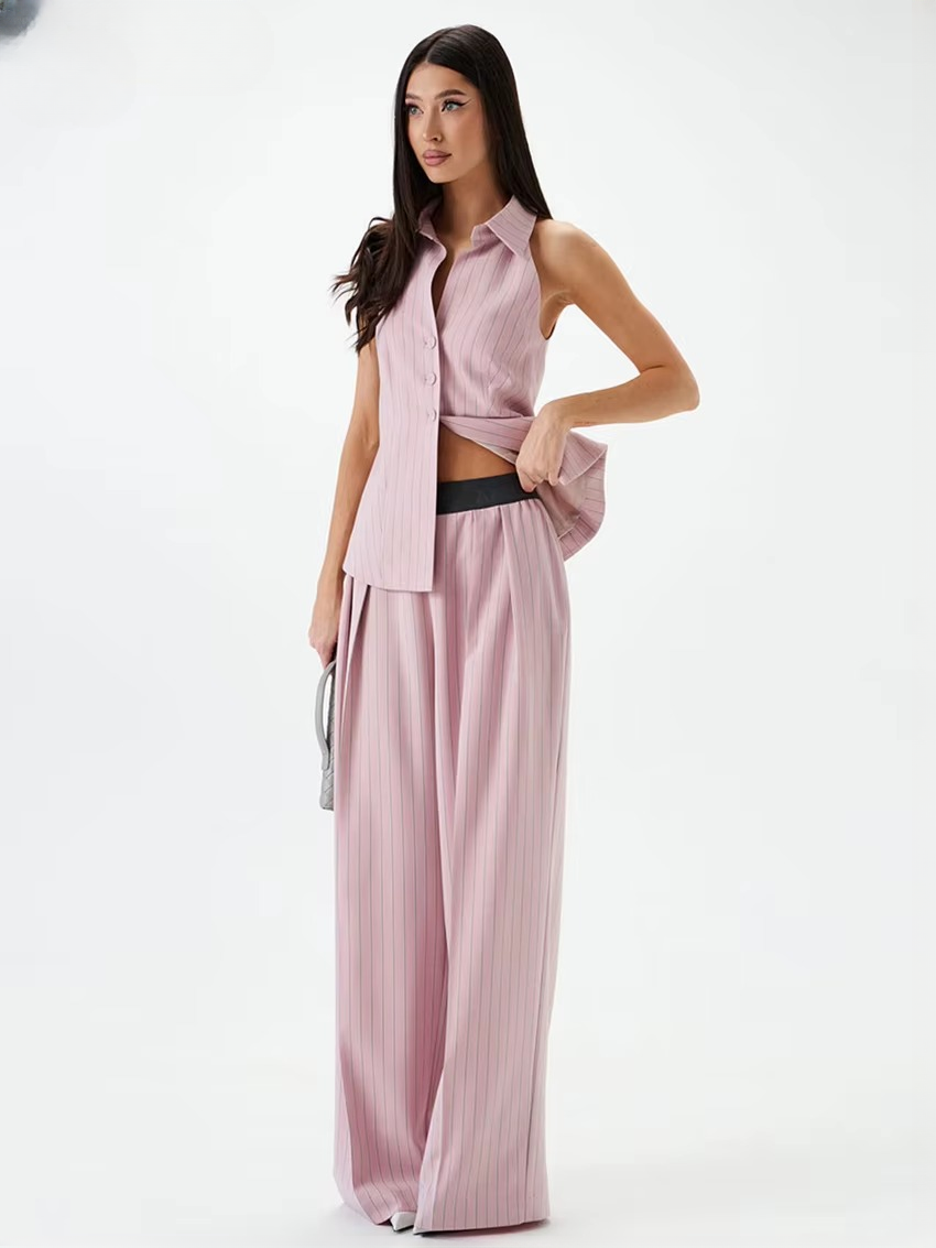 Stripe Print Sleeveless Tank Top With High Waist Wide Pants 2 Piece Sets - Image 5
