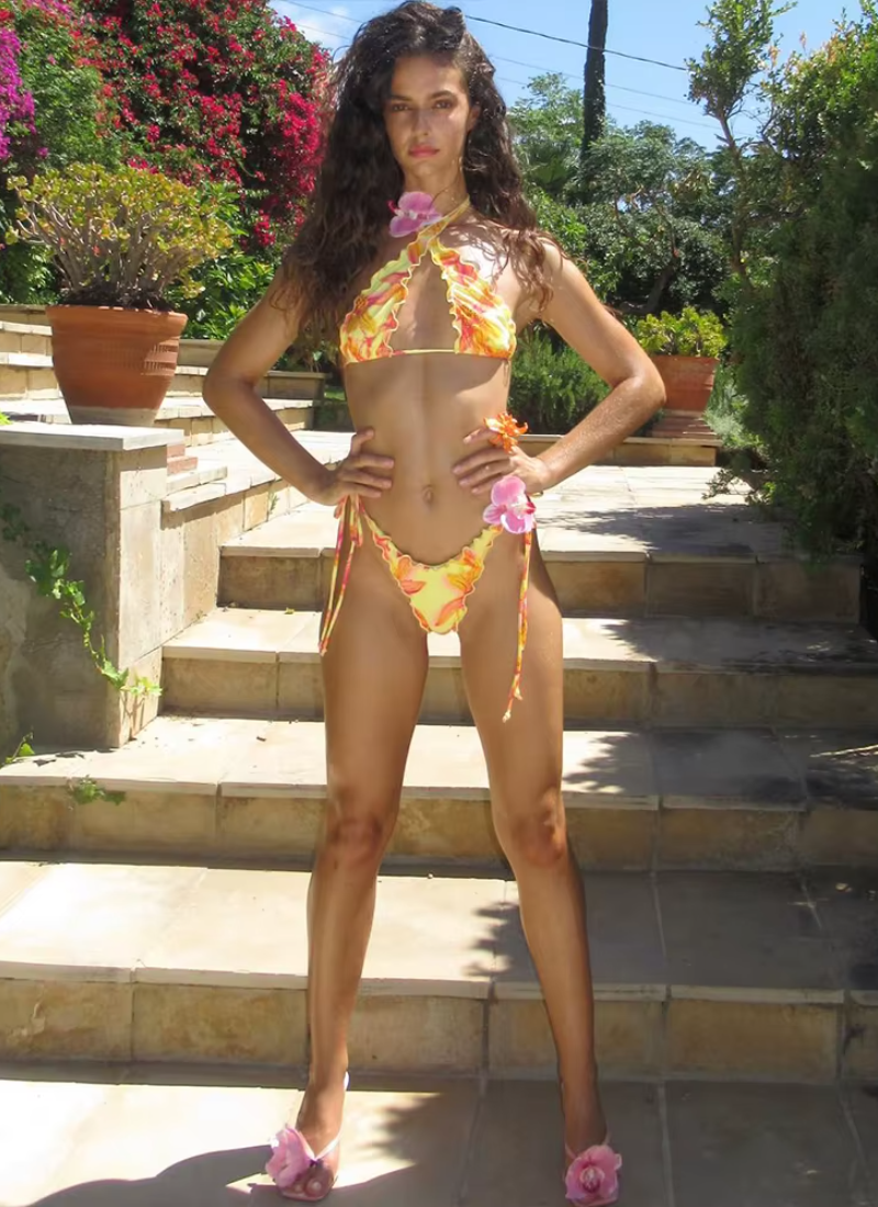 Thin Ruffles Cross Halter Camisole Panties Matching Club Swimsuit 2 Piece Set - Image 6