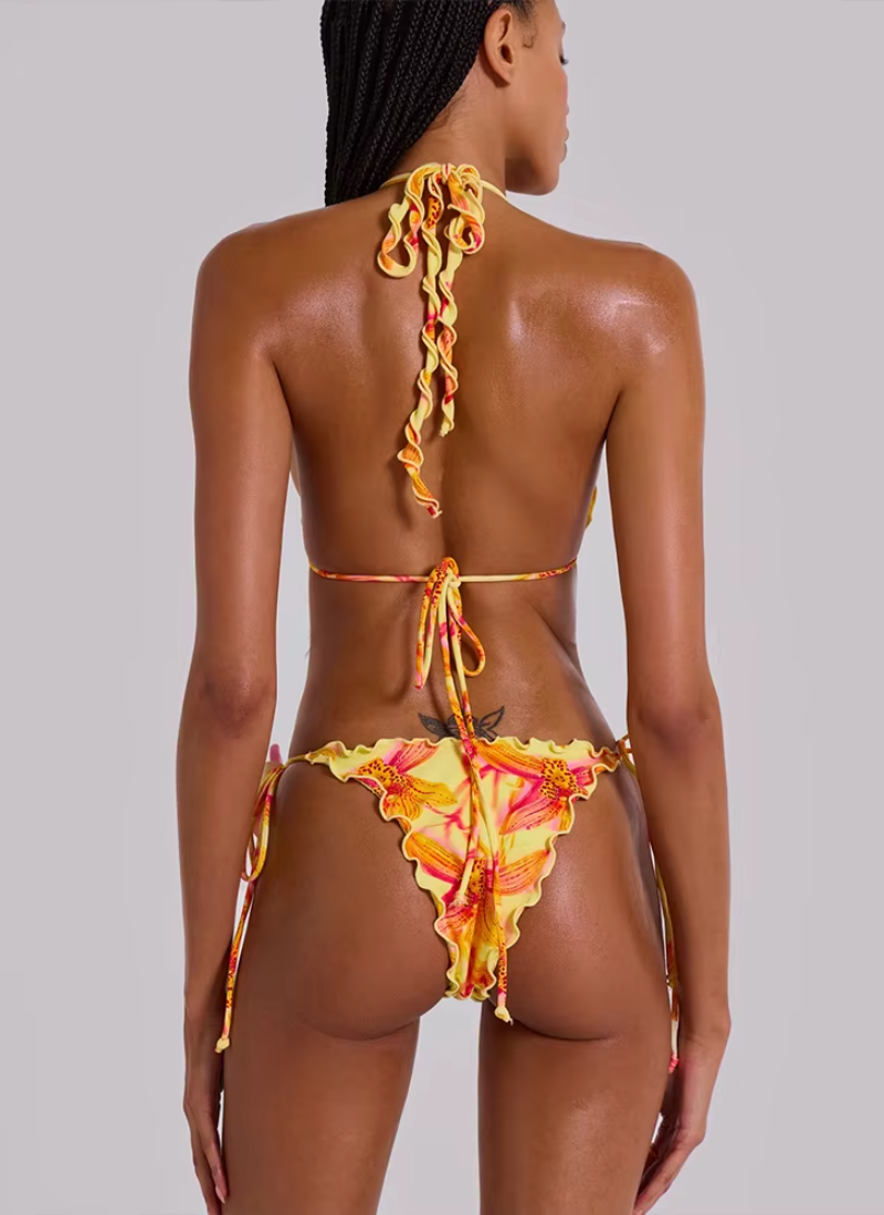 Thin Ruffles Cross Halter Camisole Panties Matching Club Swimsuit 2 Piece Set - Image 5