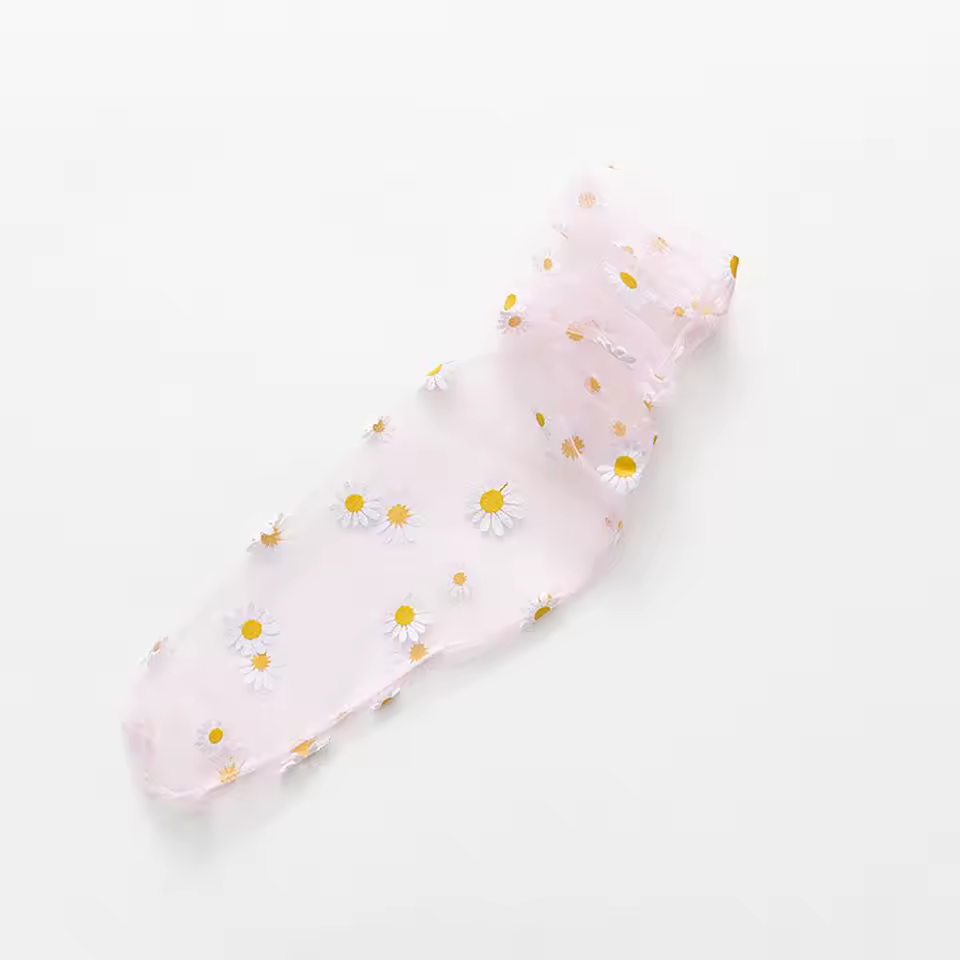 Floral Printed Transparent Stockings Mesh Frilly Chiffon Daisy Lace Socks - Image 9