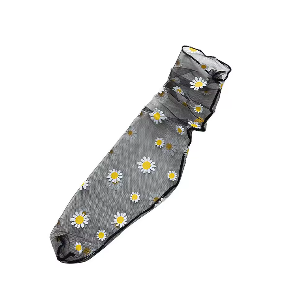 Floral Printed Transparent Stockings Mesh Frilly Chiffon Daisy Lace Socks - Image 11