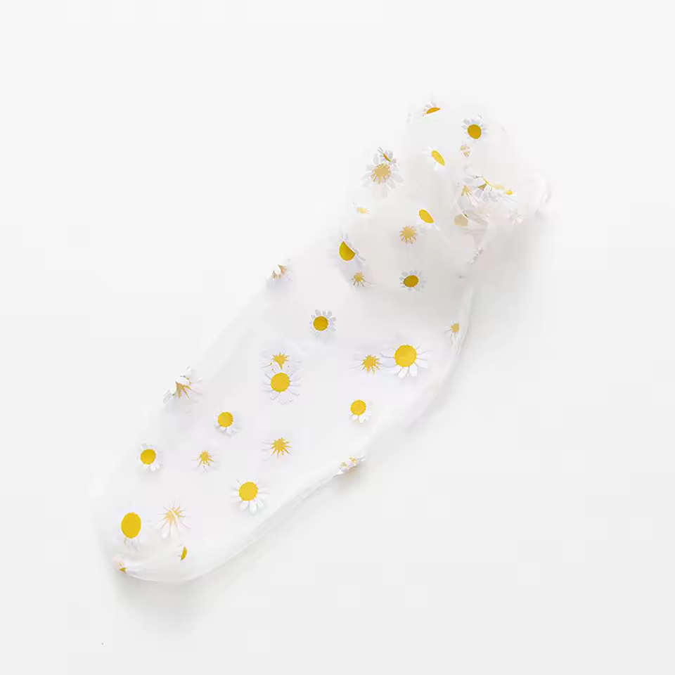 Floral Printed Transparent Stockings Mesh Frilly Chiffon Daisy Lace Socks - Image 12