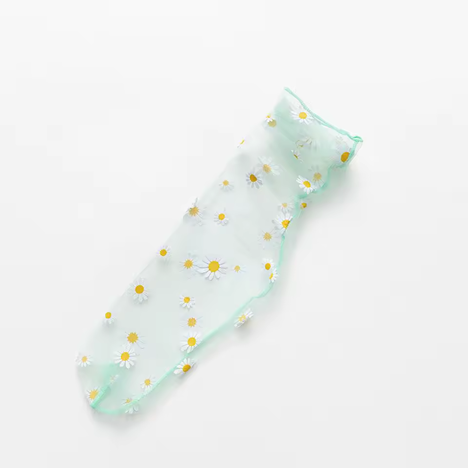Floral Printed Transparent Stockings Mesh Frilly Chiffon Daisy Lace Socks - Image 14