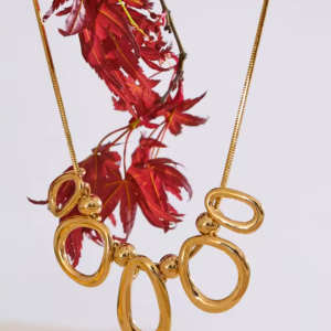 18K Golden Plated Stainless Steel Water Resistant Hollow Oval Pendant Necklace