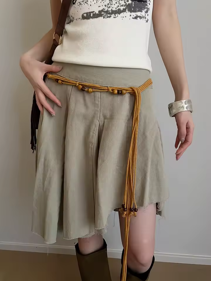 Trendy Bohemian Style Braided Waistline With Dress Belt