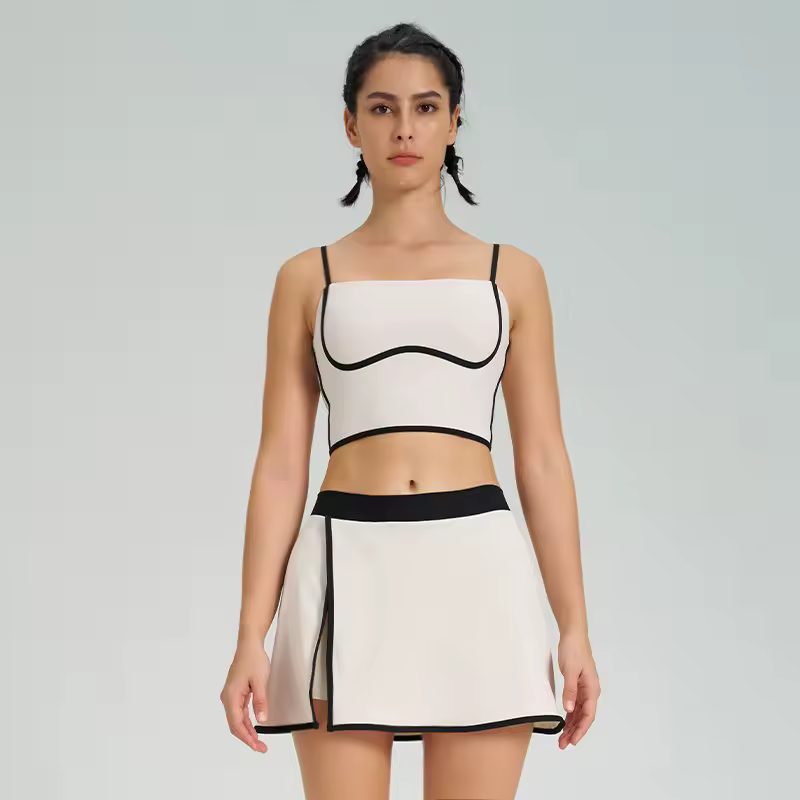 Trendy Breathable Quick-drying Sports Bra Elastic Skirt 2 Piece Set