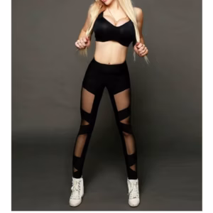 Trendy High Elastic Mesh Stitching Cross High Waist Sports Leggings