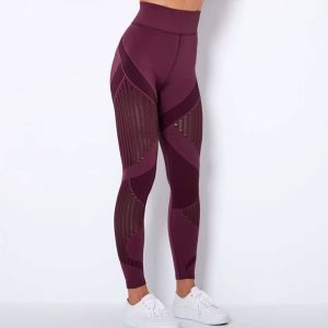 Trendy High Waist Stripe Seamless Elastic Tight Hollow Hip Lift Leggings