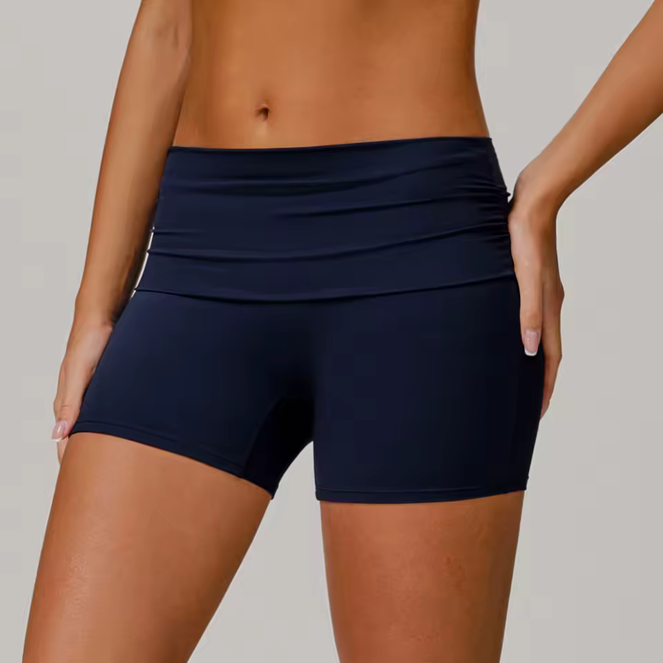 Trendy Knitted Nylon High Waisted Yoga Shorts Sportswear