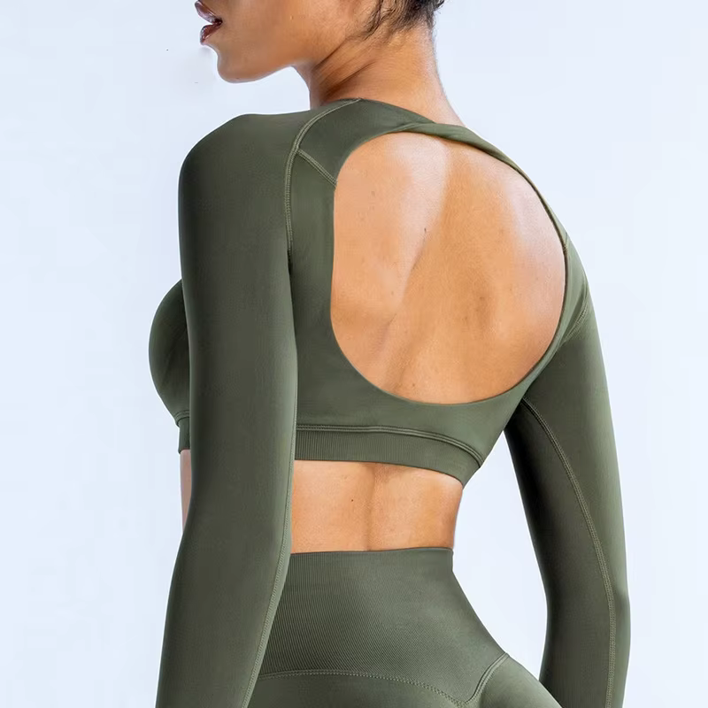 Trendy Knitted Seamless No Pocket Long Sleeves Crop Top - Image 5