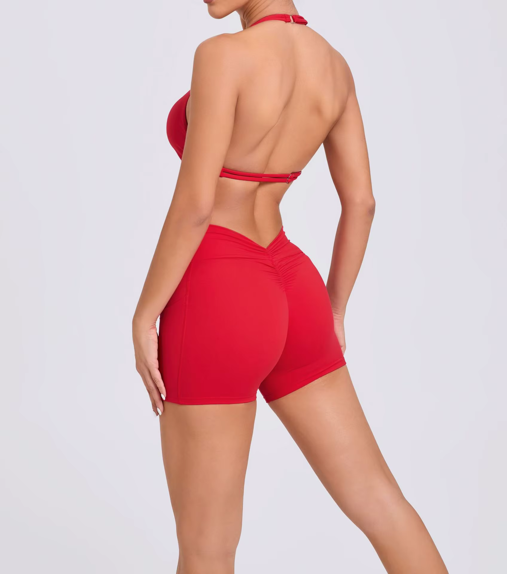 Trendy Knitted Spandex High Waist Hip-lifting Shorts Seamless Yoga Suits - Image 7