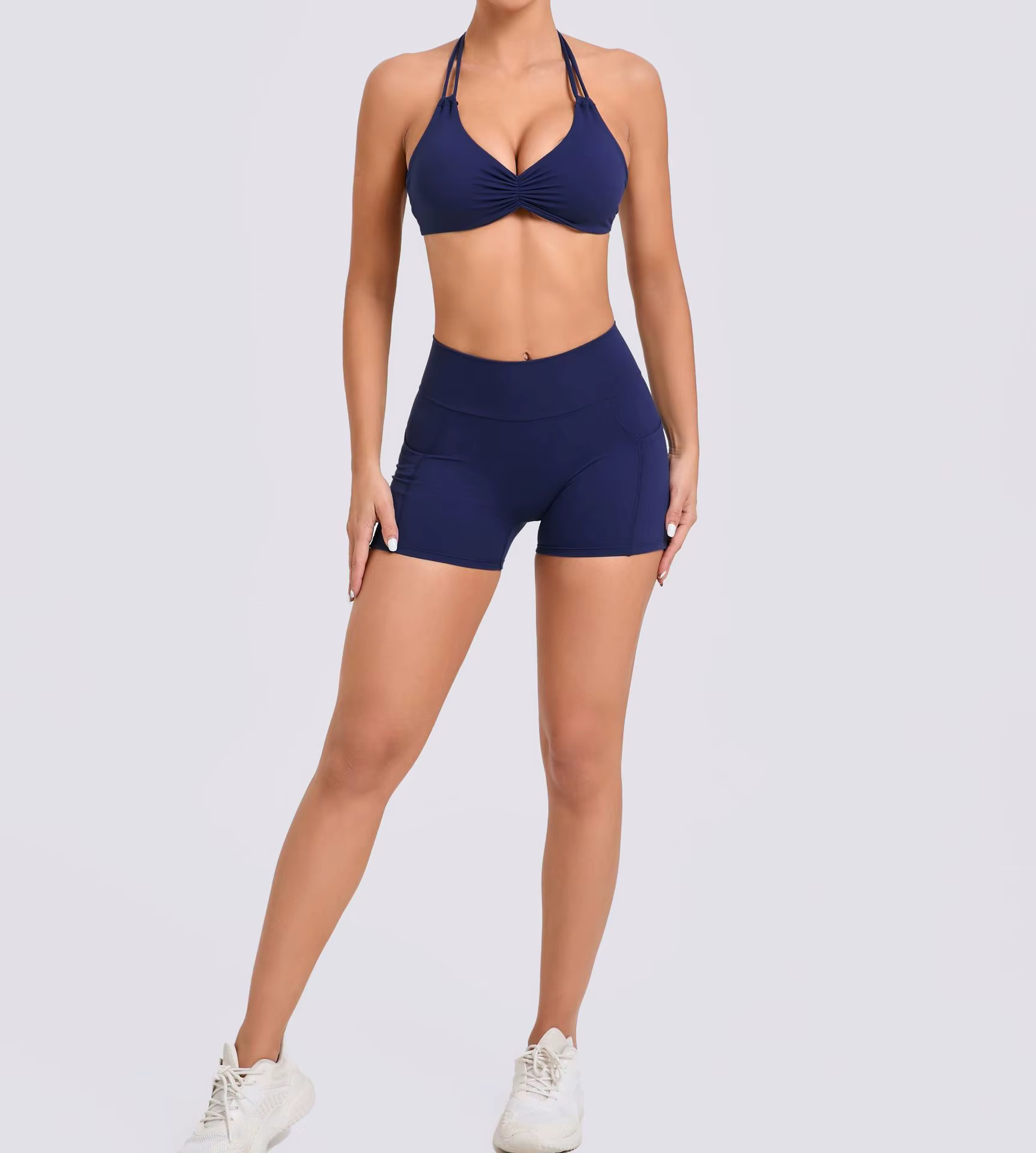 Trendy Knitted Spandex High Waist Hip-lifting Shorts Seamless Yoga Suits - Image 14