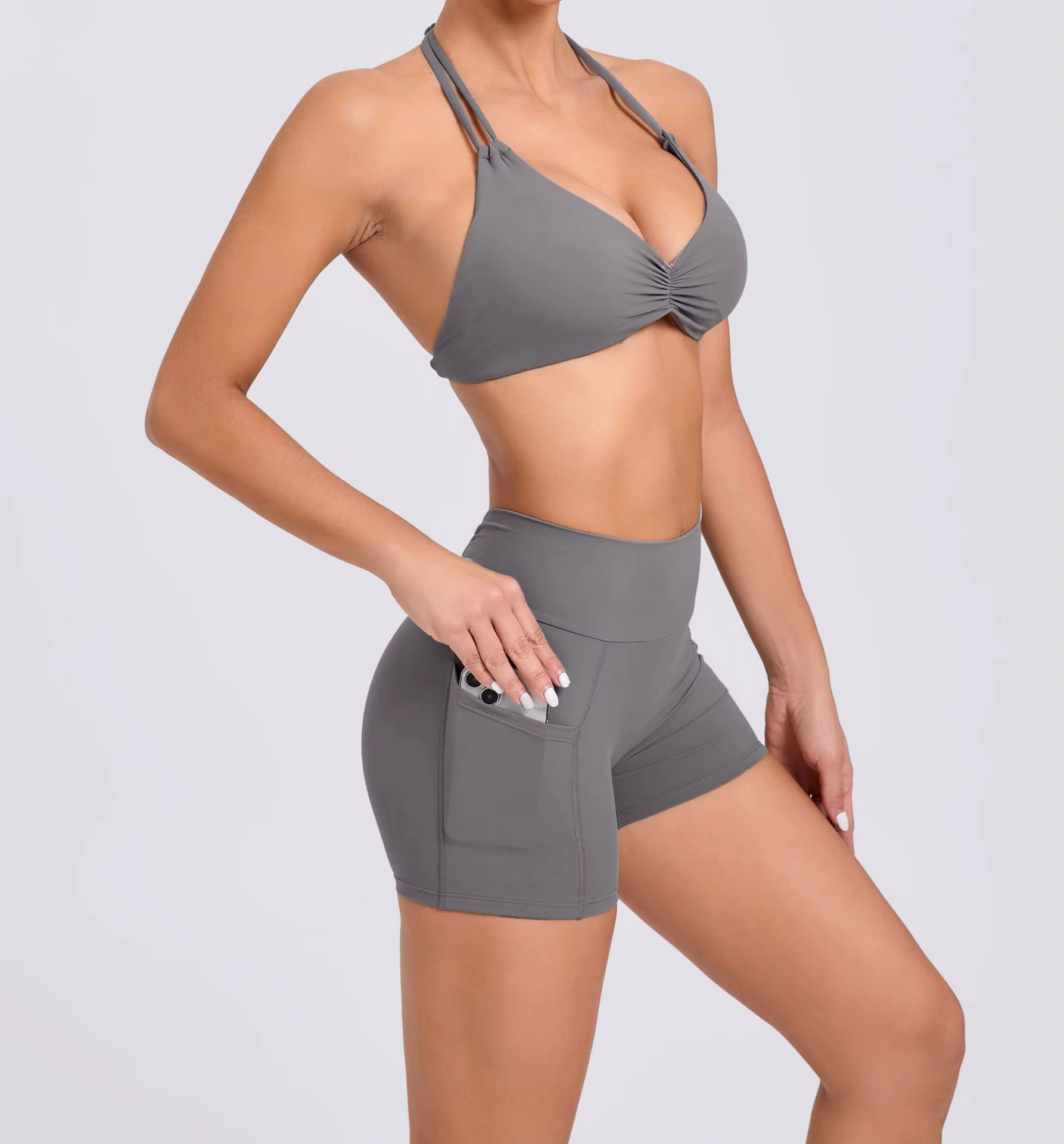 Trendy Knitted Spandex High Waist Hip-lifting Shorts Seamless Yoga Suits - Image 8