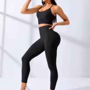 Trendy Leggings And Thin Shoulder Strap Stretch Sports Bra 2 Piece Set Yoga Set