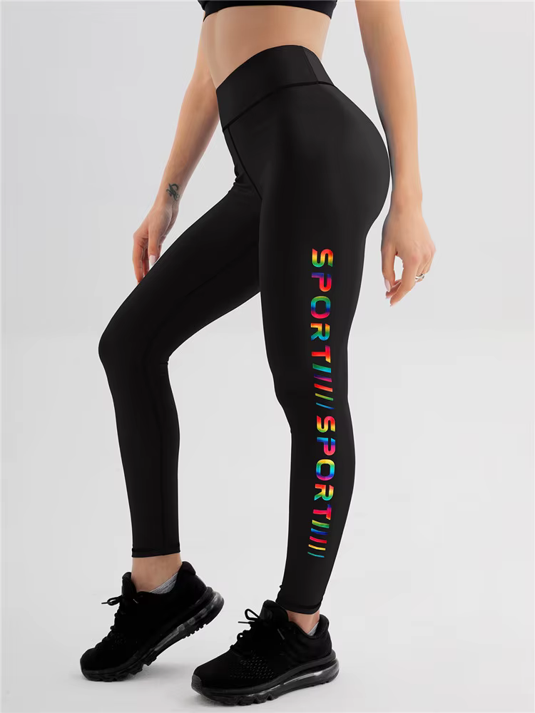 Trendy Gradient Letter Printed Tight Elastic Ankle-Length Yoga Pants