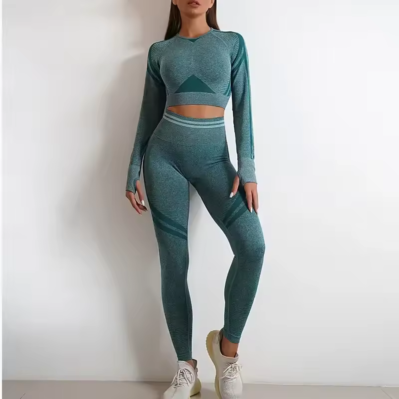 Nylon Seam Pockets Seamless Hip-lifting Full Sleeved Yoga Sets - Image 2