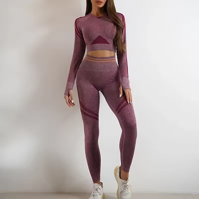 Nylon Seam Pockets Seamless Hip-lifting Full Sleeved Yoga Sets - Image 6