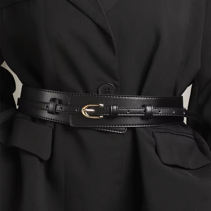 Trendy PU Dual Use Wide With Dress Coat Detachable Belt