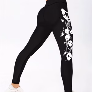 Trendy Seamless Skull Printed Ankle-Length Yoga Pants
