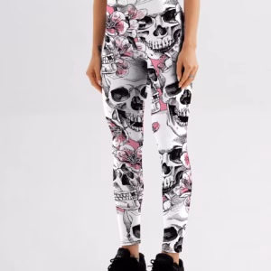 Trendy Skull Rose Printed Ankle-Length Workout Leggings