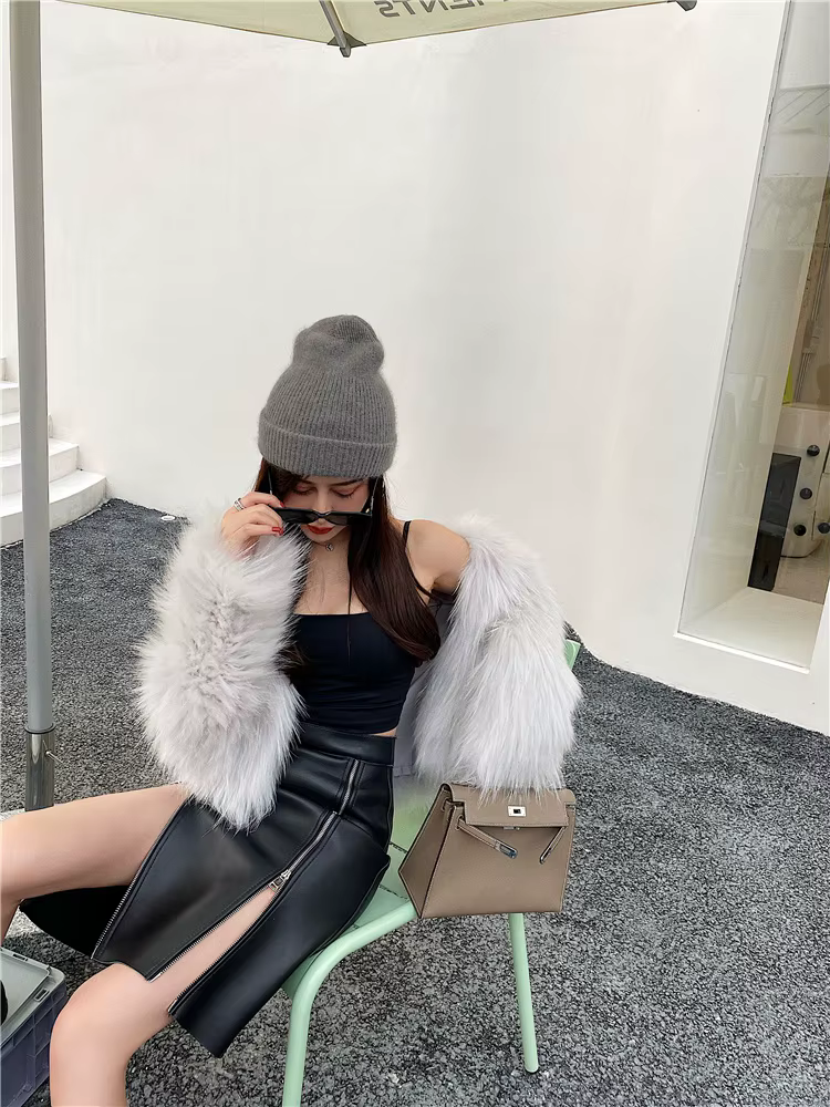 Vintage Faux Leather Double Zip Matte Office Lady Straight PU Split Skirt - Image 4