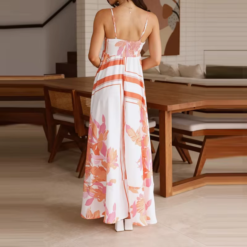 Vintage Bohemian Flower Print Swing Spaghetti Straps Beach Style Maxi Dress - Image 11