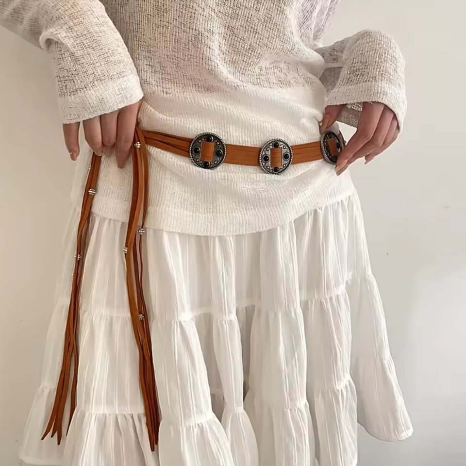 Vintage Coin Braided Sash Boho Tassel Waistband Western Knotted Dress Belt