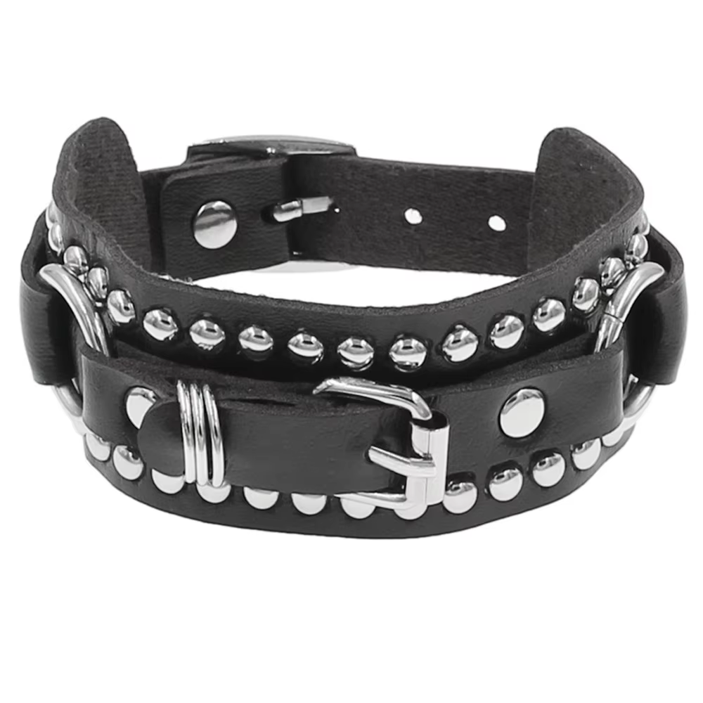 Vintage Punk Cosplay PU Leather Hip Hop Men Spiked Wrap Bracelet Bangle