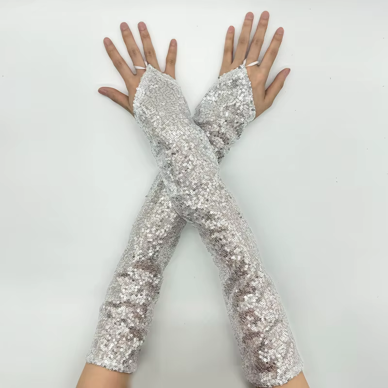 Vintage Sequins Long Hook Finger Mittens Nightclub Stage Performance Fingerless Gloves - Image 6