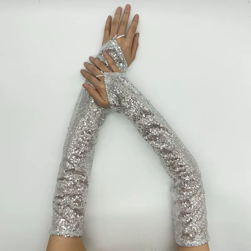 Vintage Sequins Long Hook Finger Mittens Nightclub Stage Performance Fingerless Gloves - Image 7