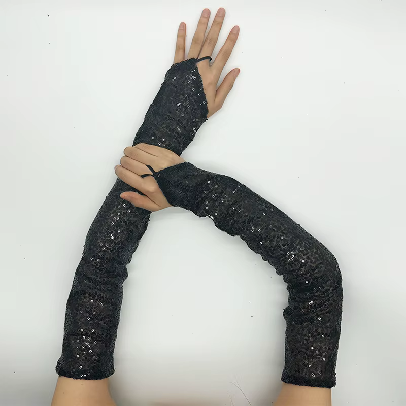 Vintage Sequins Long Hook Finger Mittens Nightclub Stage Performance Fingerless Gloves - Image 9