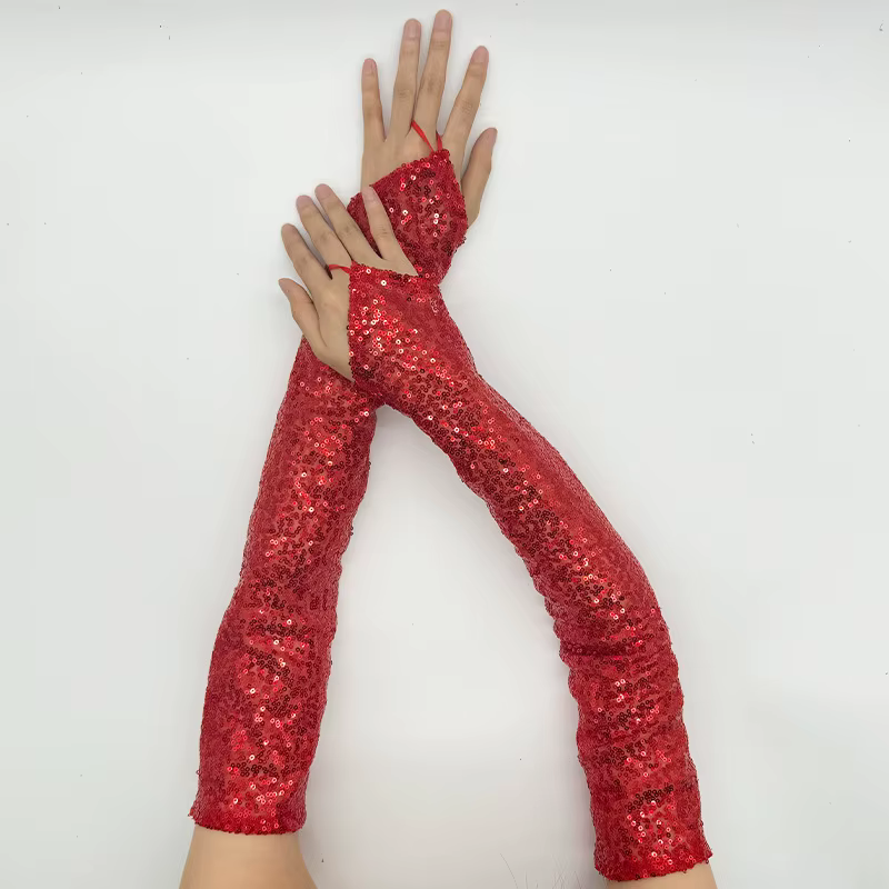 Vintage Sequins Long Hook Finger Mittens Nightclub Stage Performance Fingerless Gloves - Image 11