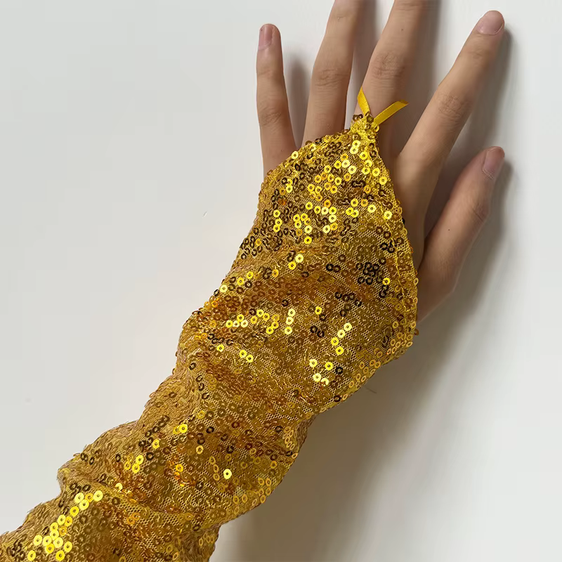 Vintage Sequins Long Hook Finger Mittens Nightclub Stage Performance Fingerless Gloves - Image 3