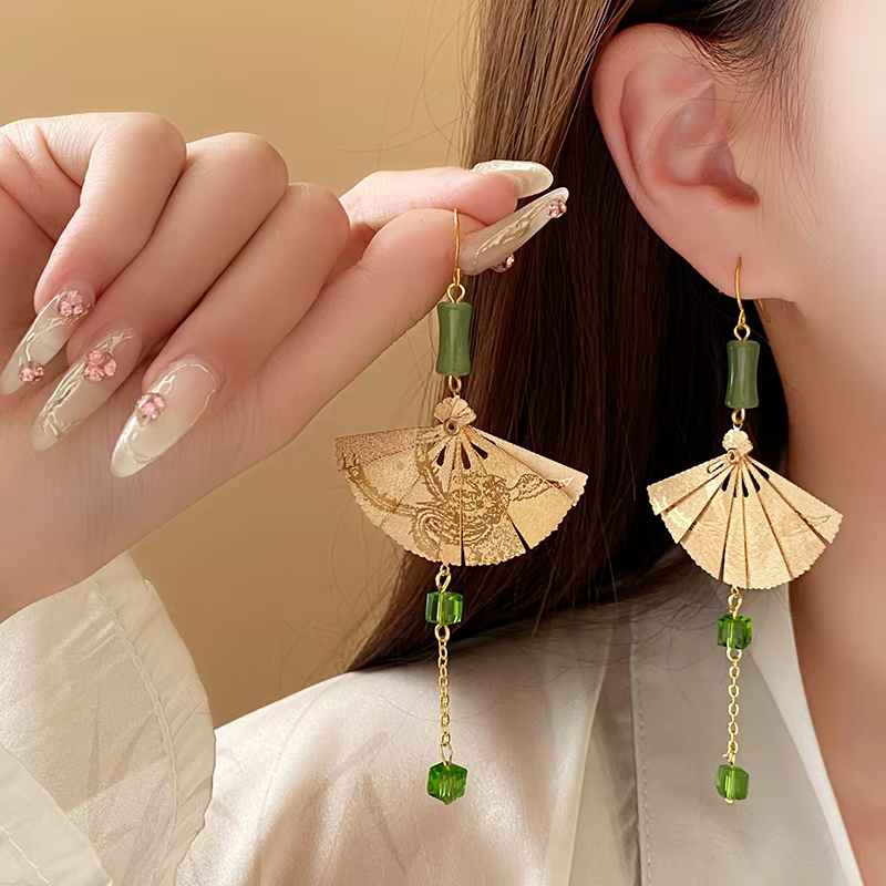 Bohemia Fan Pattern Water Drop Resin Dangle Earrings