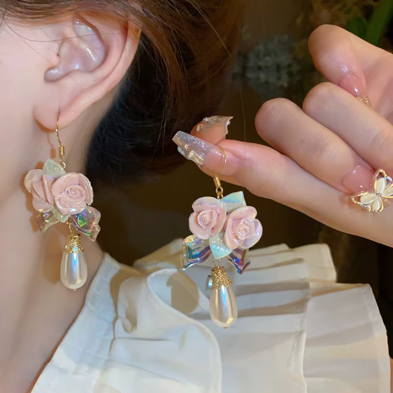 Vintage Flower Water Drop Resin Dangle Earrings
