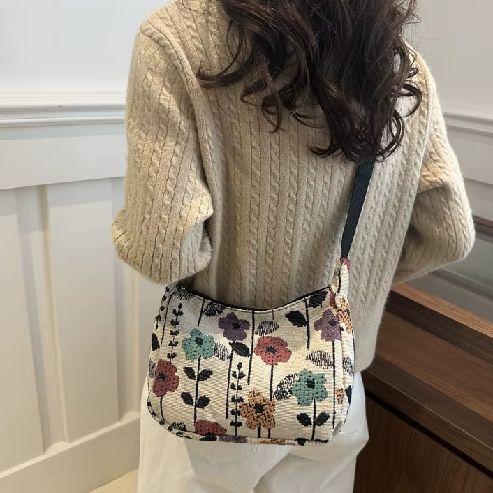 Vintage Versatile Literary Prints Crossbody Shoulder Bag - Image 4