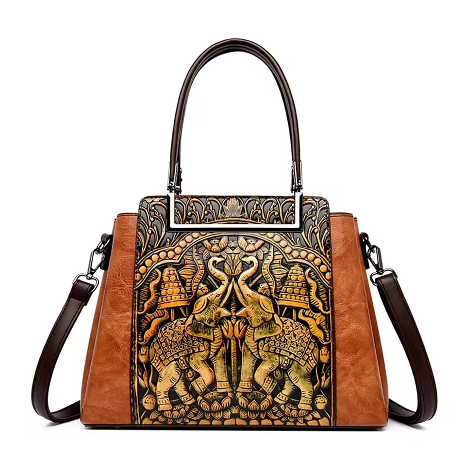 Vintage Versatile PU Leather 3 Layers Large Capacity Embossed Shoulder Bag - Image 5