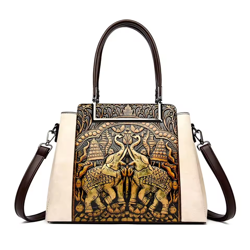 Vintage Versatile PU Leather 3 Layers Large Capacity Embossed Shoulder Bag - Image 14