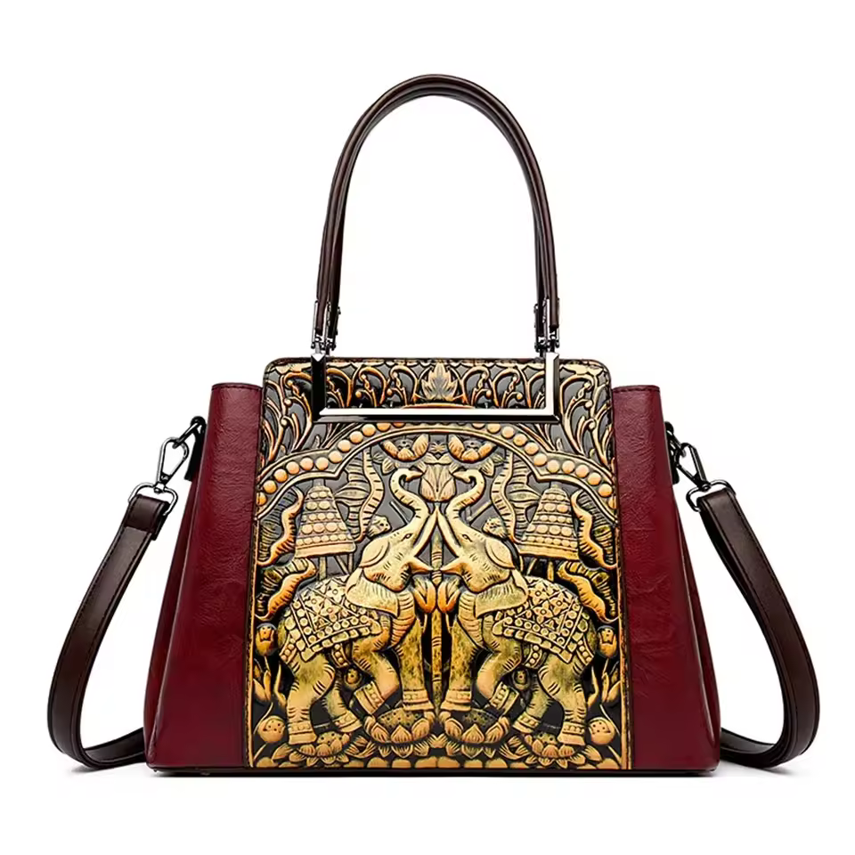 Vintage Versatile PU Leather 3 Layers Large Capacity Embossed Shoulder Bag - Image 11