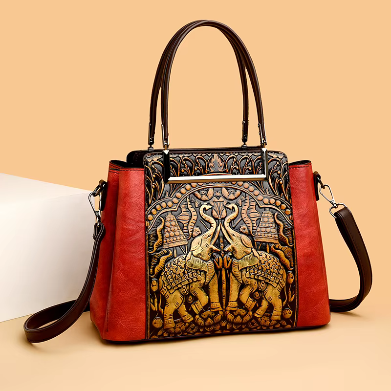 Vintage Versatile PU Leather 3 Layers Large Capacity Embossed Shoulder Bag - Image 12