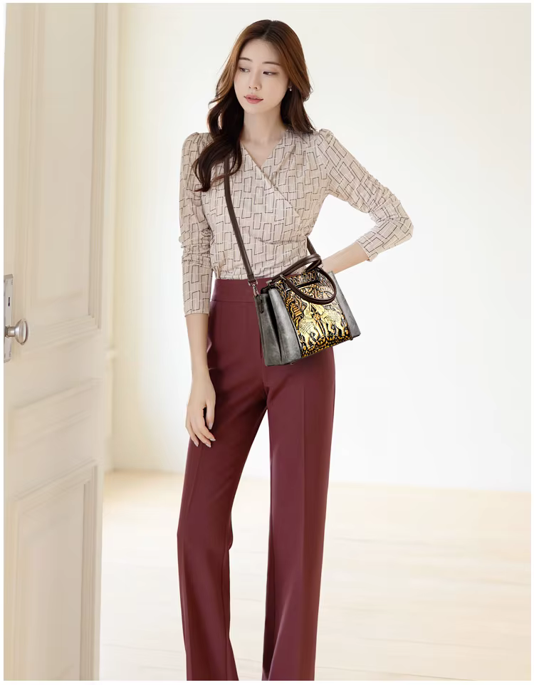 Vintage Versatile PU Leather 3 Layers Large Capacity Embossed Shoulder Bag