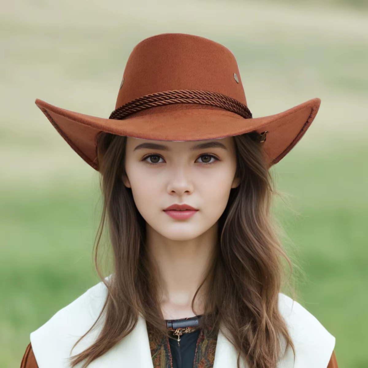 Vintage Western Cowboy Solid Color Wide Brim Outdoor Sun Protection Hat