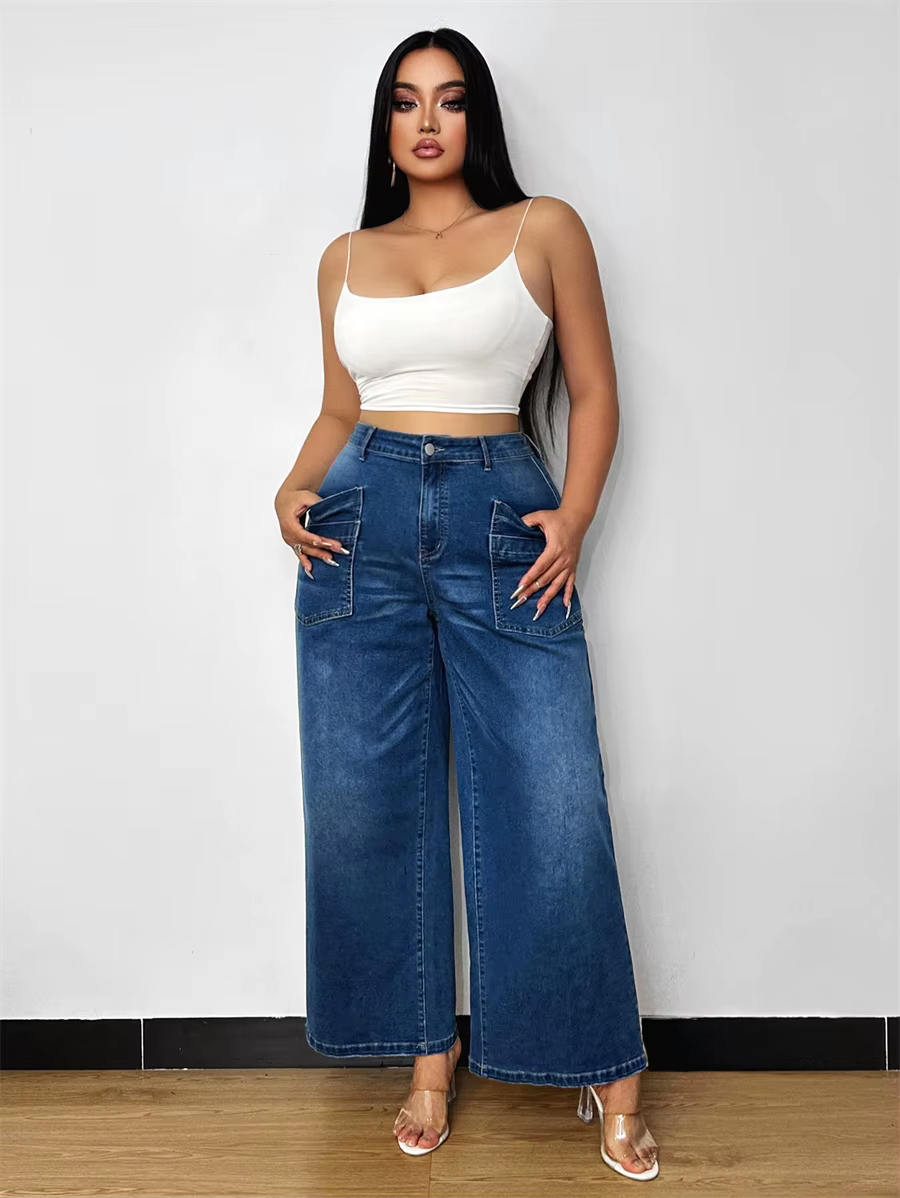 Vintage Wide Leg Flared High Waist Loose Washed Denim Pants