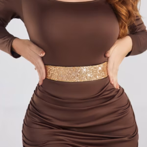 Casual Wide Sparkle Rhinestone Elastic Waist Dress Stretchy Shiny Party Belts