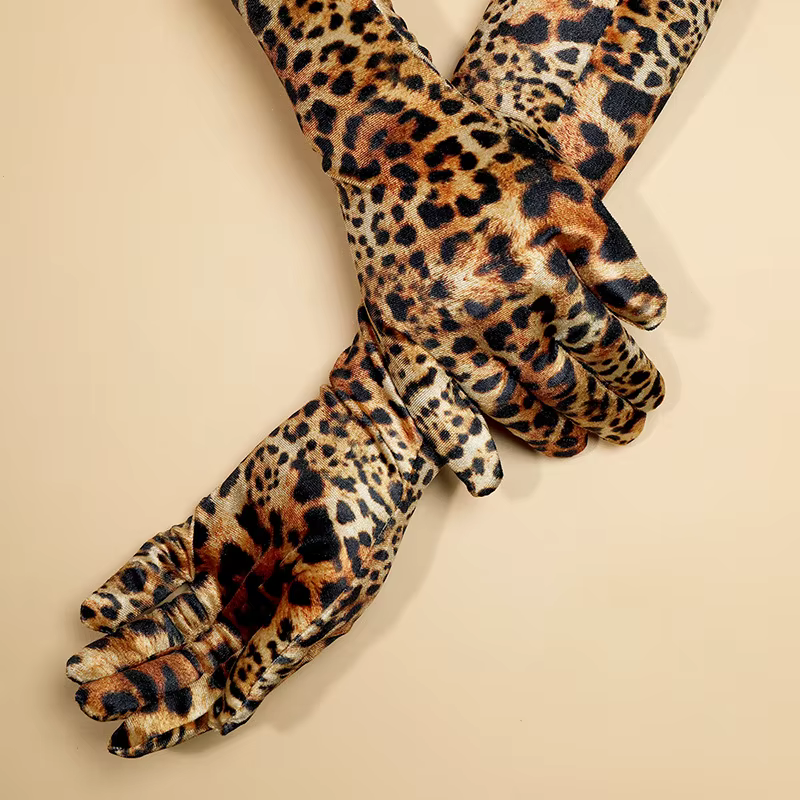 Leopard Print Keep Warm Stage Performance Party Cosplay Soft Long Gloves