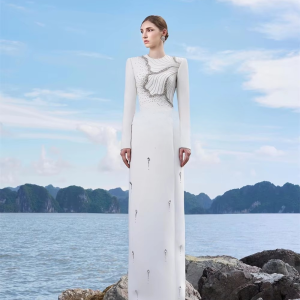 Elegant Jersey Flower Beading Sequined Straight Scoop Neck Long Dresses