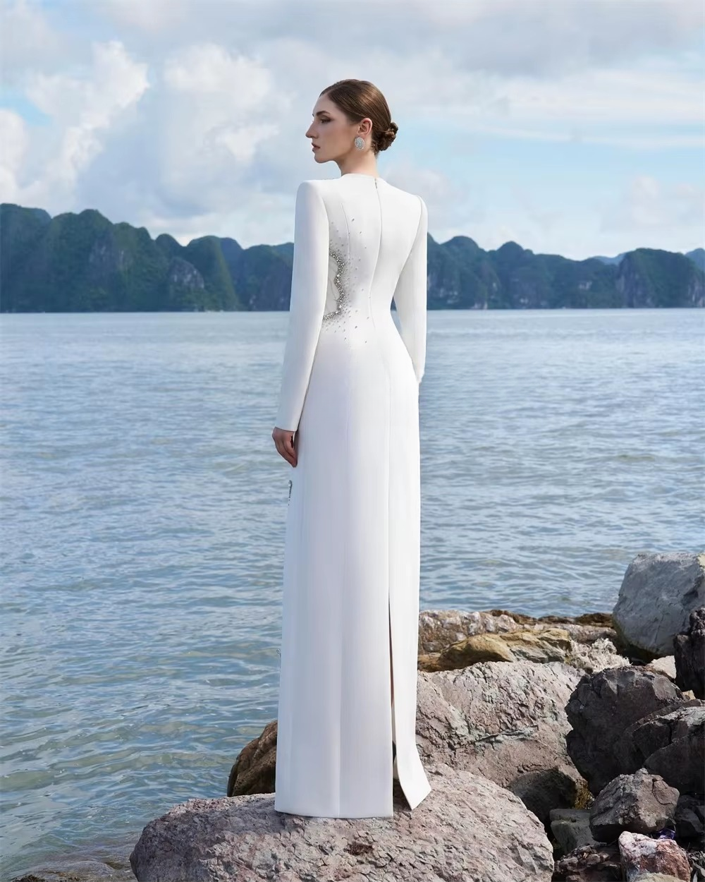 Elegant Jersey Flower Beading Sequined Straight Scoop Neck Long Dresses - Image 5